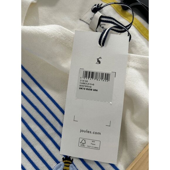 Joules Women's Harbour Embroidered Long Sleeve T-Shirt, Bees Stripe Embroidery 6 - Picture 10 of 12